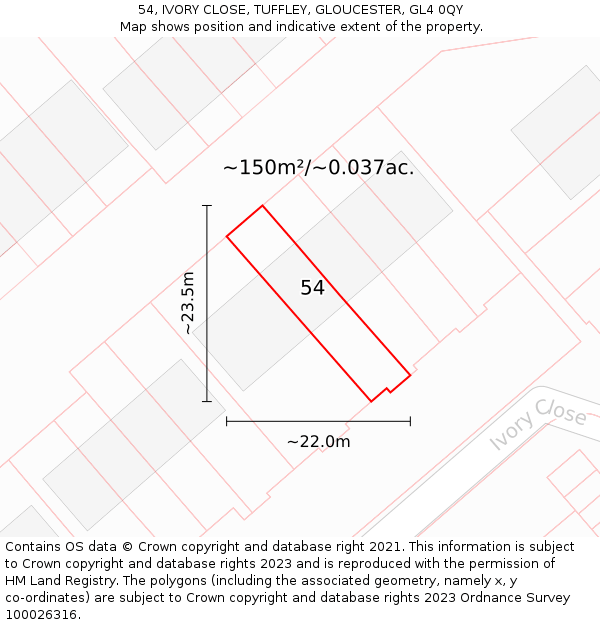 54, IVORY CLOSE, TUFFLEY, GLOUCESTER, GL4 0QY: Plot and title map