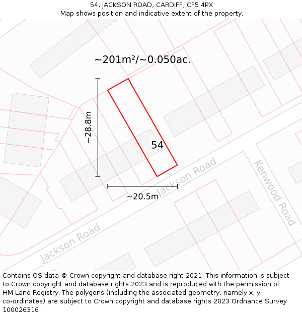 54, JACKSON ROAD, CARDIFF, CF5 4PX: Plot and title map