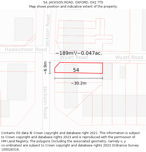 54, JACKSON ROAD, OXFORD, OX2 7TS: Plot and title map