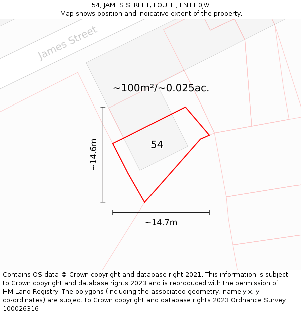 54, JAMES STREET, LOUTH, LN11 0JW: Plot and title map