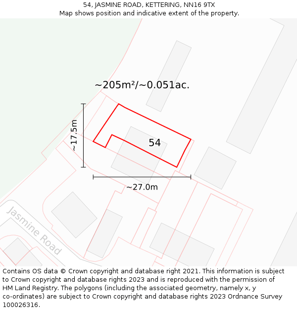 54, JASMINE ROAD, KETTERING, NN16 9TX: Plot and title map