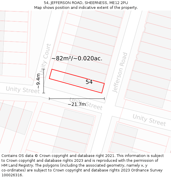 54, JEFFERSON ROAD, SHEERNESS, ME12 2PU: Plot and title map