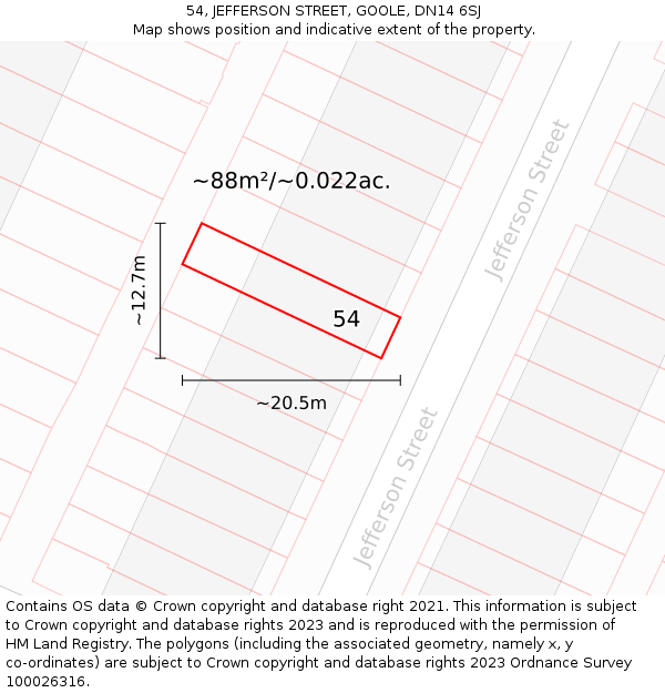 54, JEFFERSON STREET, GOOLE, DN14 6SJ: Plot and title map