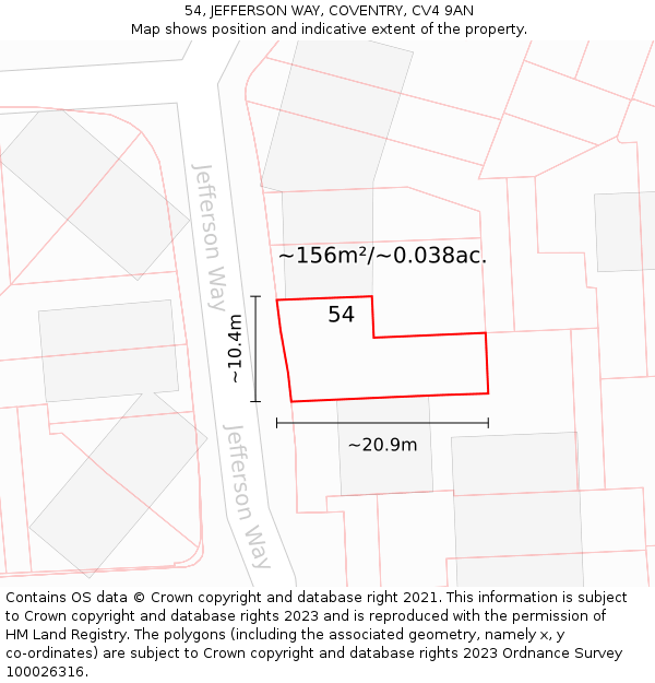 54, JEFFERSON WAY, COVENTRY, CV4 9AN: Plot and title map