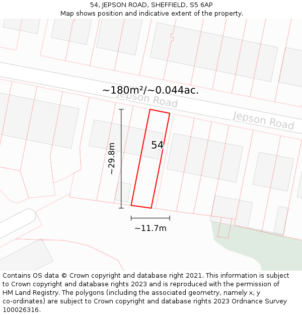 54, JEPSON ROAD, SHEFFIELD, S5 6AP: Plot and title map