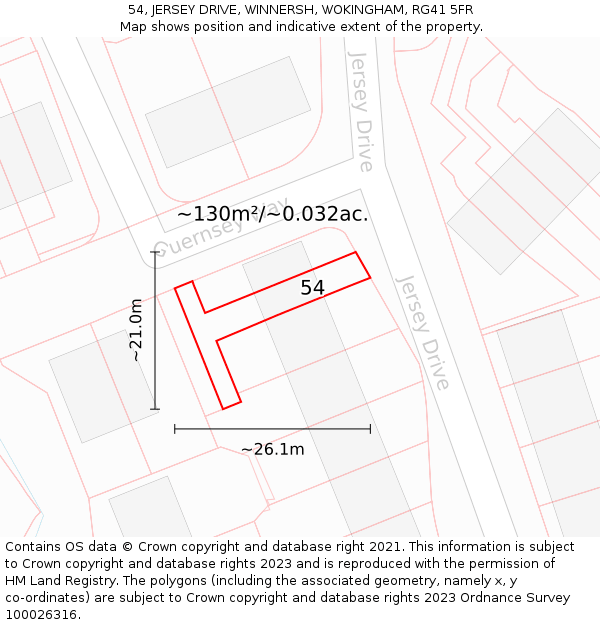 54, JERSEY DRIVE, WINNERSH, WOKINGHAM, RG41 5FR: Plot and title map