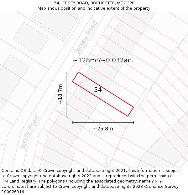54, JERSEY ROAD, ROCHESTER, ME2 3PE: Plot and title map