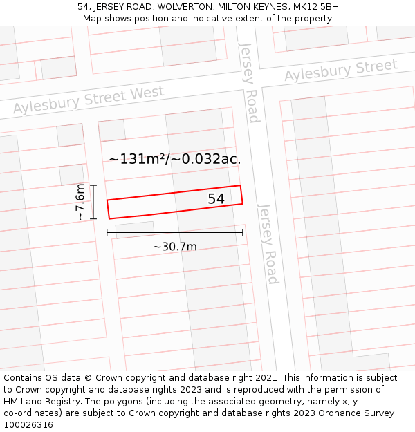 54, JERSEY ROAD, WOLVERTON, MILTON KEYNES, MK12 5BH: Plot and title map