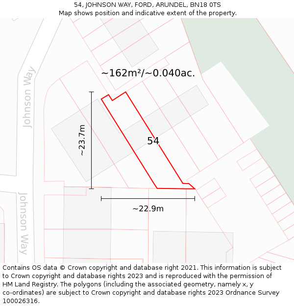 54, JOHNSON WAY, FORD, ARUNDEL, BN18 0TS: Plot and title map