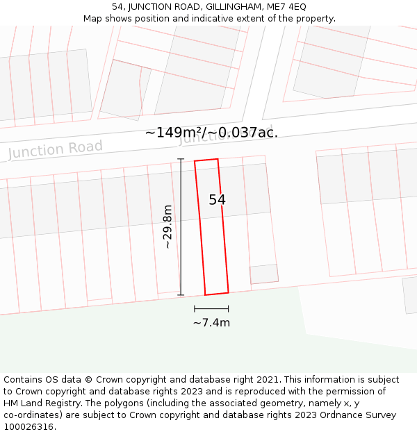 54, JUNCTION ROAD, GILLINGHAM, ME7 4EQ: Plot and title map
