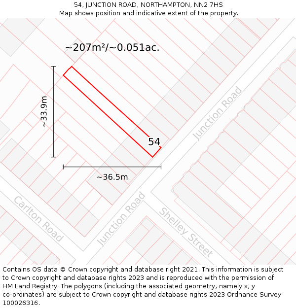 54, JUNCTION ROAD, NORTHAMPTON, NN2 7HS: Plot and title map
