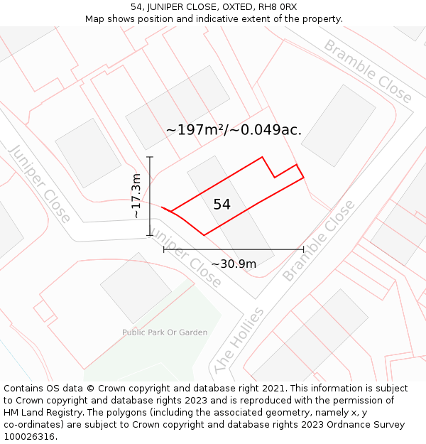 54, JUNIPER CLOSE, OXTED, RH8 0RX: Plot and title map