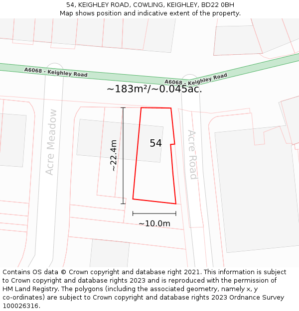 54, KEIGHLEY ROAD, COWLING, KEIGHLEY, BD22 0BH: Plot and title map