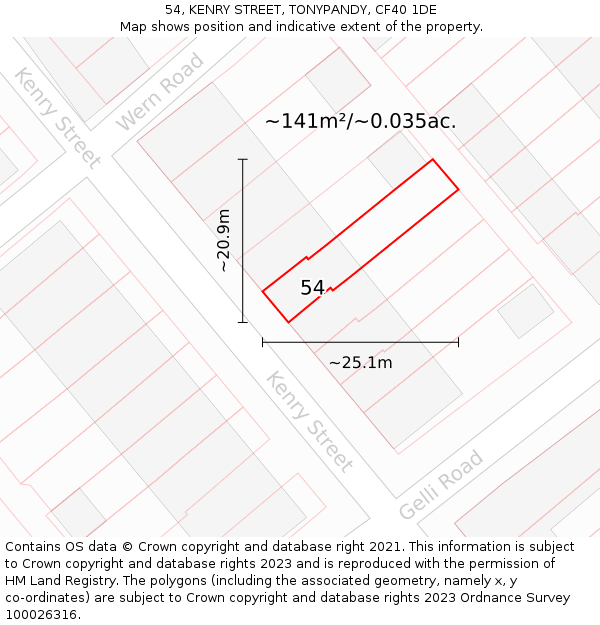 54, KENRY STREET, TONYPANDY, CF40 1DE: Plot and title map
