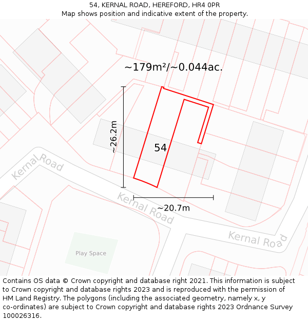 54, KERNAL ROAD, HEREFORD, HR4 0PR: Plot and title map