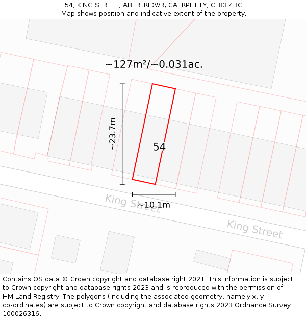 54, KING STREET, ABERTRIDWR, CAERPHILLY, CF83 4BG: Plot and title map