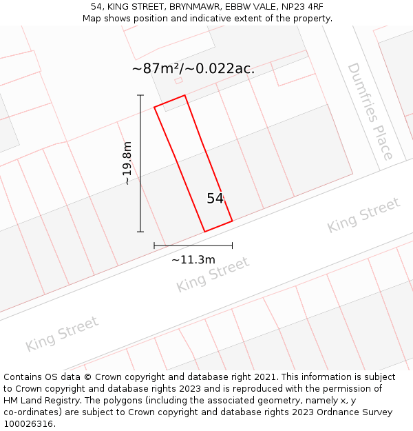 54, KING STREET, BRYNMAWR, EBBW VALE, NP23 4RF: Plot and title map
