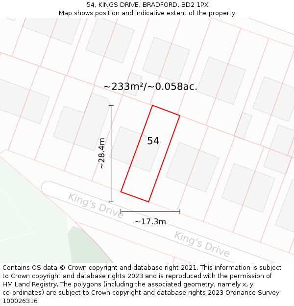 54, KINGS DRIVE, BRADFORD, BD2 1PX: Plot and title map
