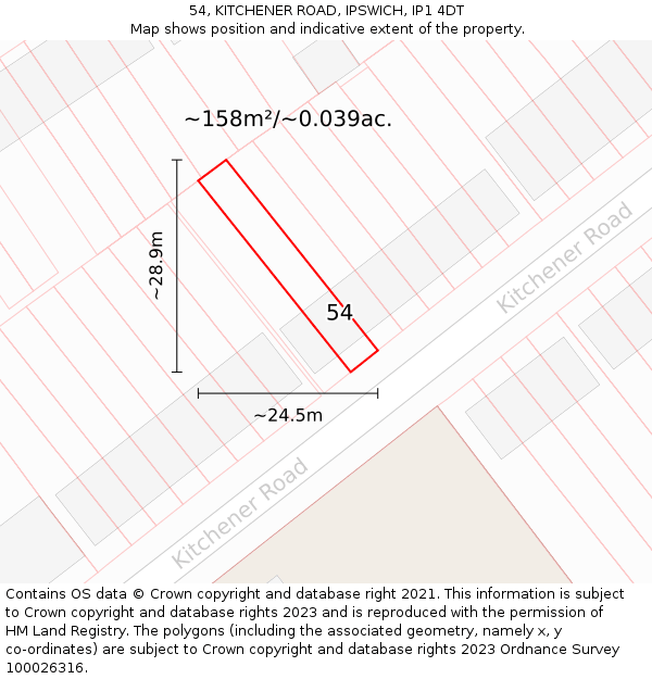 54, KITCHENER ROAD, IPSWICH, IP1 4DT: Plot and title map