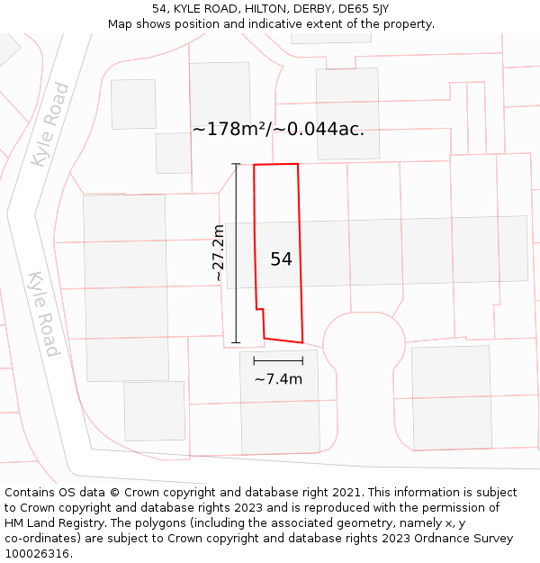 54, KYLE ROAD, HILTON, DERBY, DE65 5JY: Plot and title map
