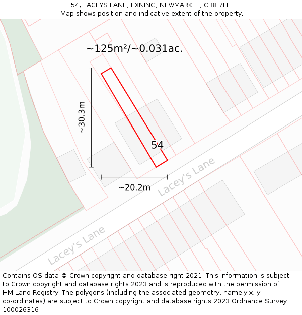 54, LACEYS LANE, EXNING, NEWMARKET, CB8 7HL: Plot and title map