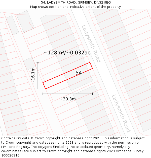54, LADYSMITH ROAD, GRIMSBY, DN32 9EG: Plot and title map