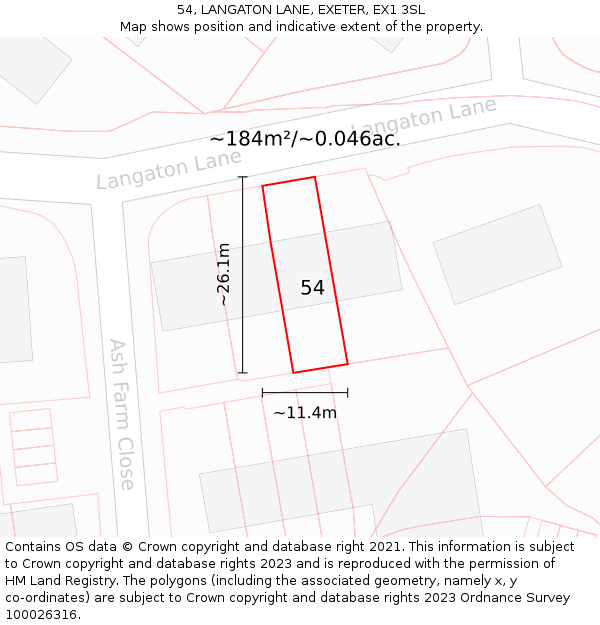 54, LANGATON LANE, EXETER, EX1 3SL: Plot and title map