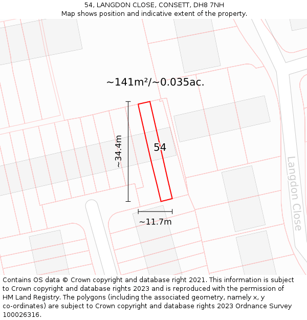 54, LANGDON CLOSE, CONSETT, DH8 7NH: Plot and title map