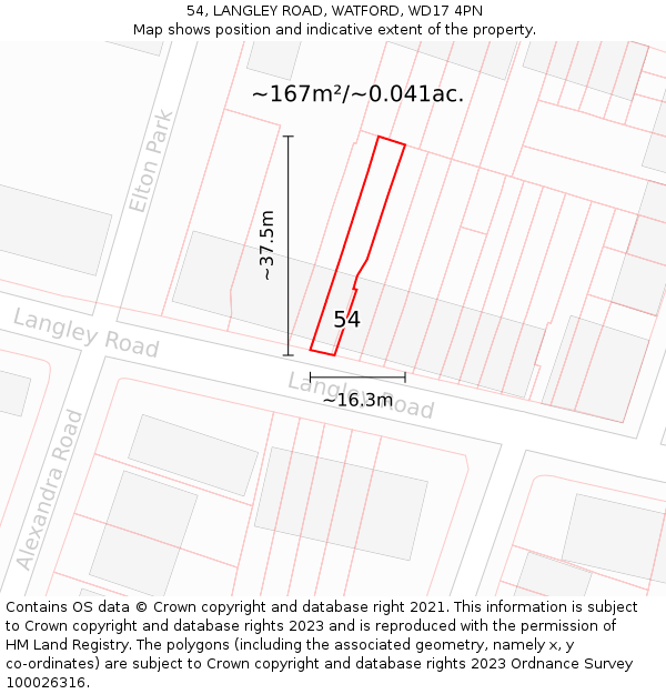 54, LANGLEY ROAD, WATFORD, WD17 4PN: Plot and title map