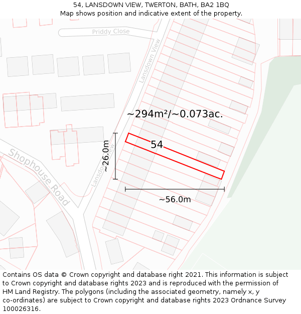 54, LANSDOWN VIEW, TWERTON, BATH, BA2 1BQ: Plot and title map