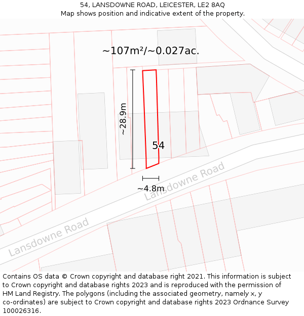 54, LANSDOWNE ROAD, LEICESTER, LE2 8AQ: Plot and title map