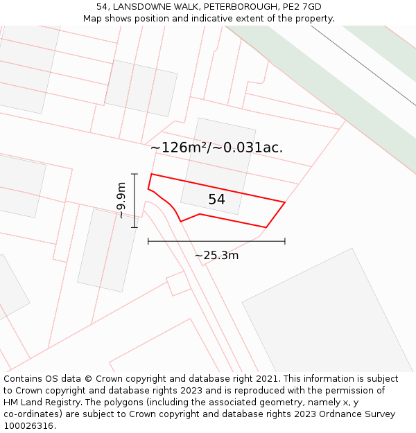 54, LANSDOWNE WALK, PETERBOROUGH, PE2 7GD: Plot and title map