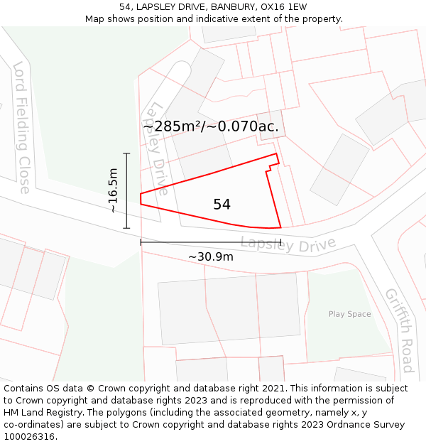 54, LAPSLEY DRIVE, BANBURY, OX16 1EW: Plot and title map