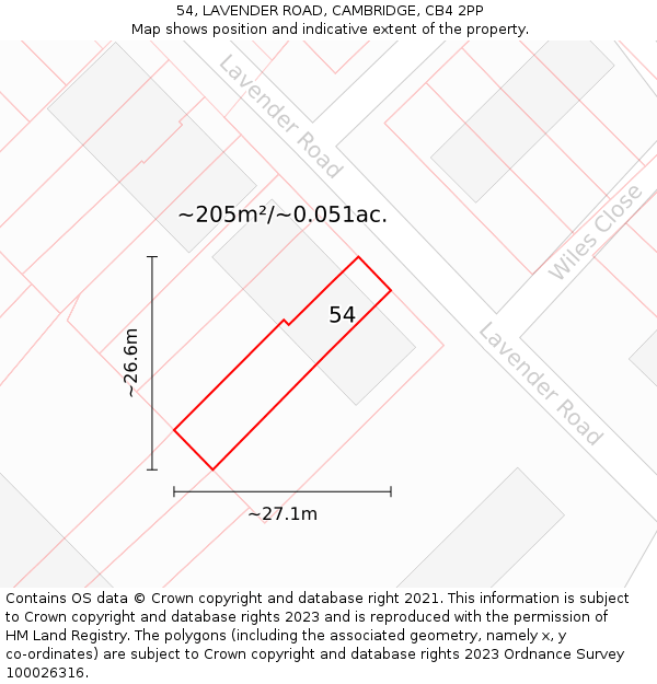54, LAVENDER ROAD, CAMBRIDGE, CB4 2PP: Plot and title map
