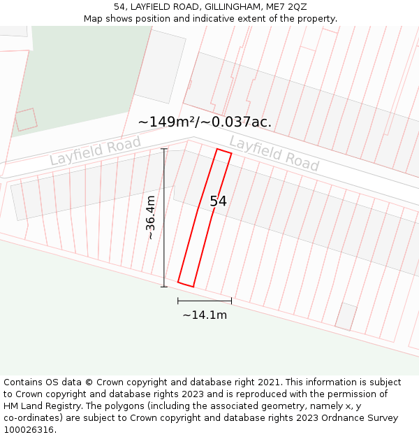 54, LAYFIELD ROAD, GILLINGHAM, ME7 2QZ: Plot and title map