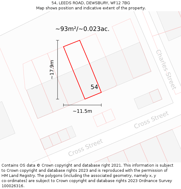 54, LEEDS ROAD, DEWSBURY, WF12 7BG: Plot and title map