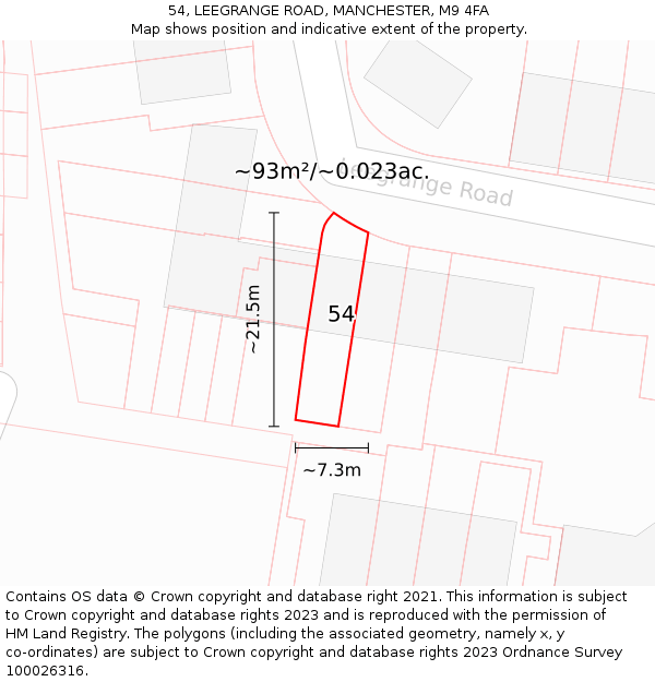 54, LEEGRANGE ROAD, MANCHESTER, M9 4FA: Plot and title map