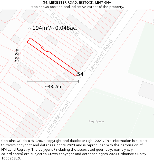 54, LEICESTER ROAD, IBSTOCK, LE67 6HH: Plot and title map