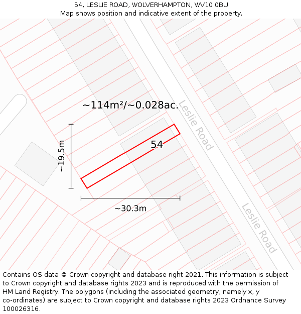 54, LESLIE ROAD, WOLVERHAMPTON, WV10 0BU: Plot and title map