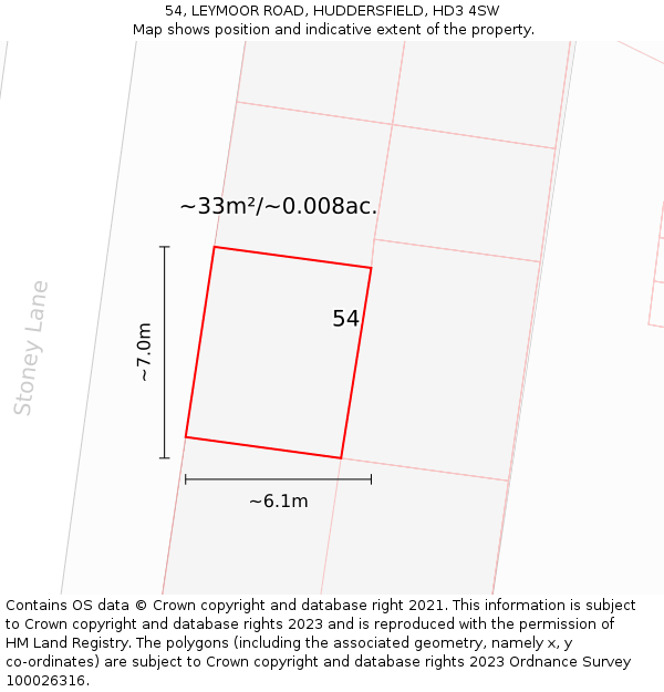54, LEYMOOR ROAD, HUDDERSFIELD, HD3 4SW: Plot and title map
