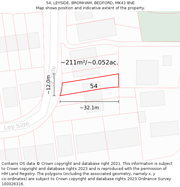 54, LEYSIDE, BROMHAM, BEDFORD, MK43 8NE: Plot and title map