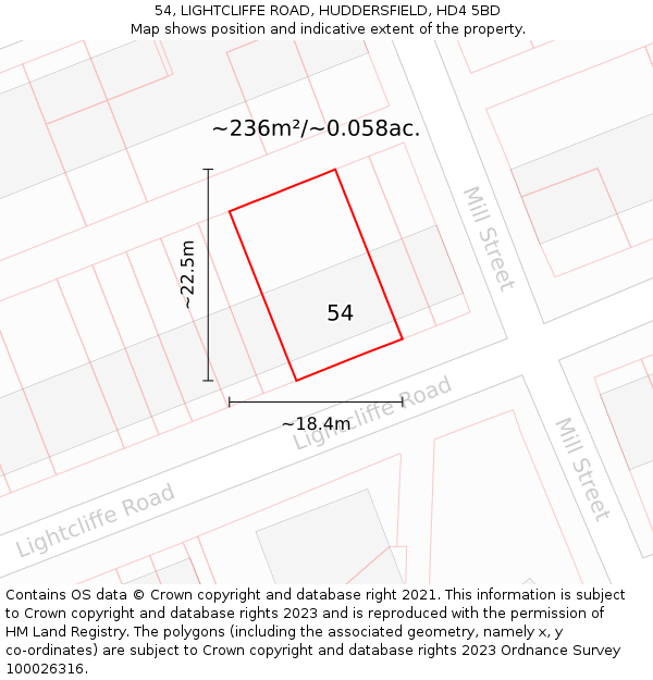 54, LIGHTCLIFFE ROAD, HUDDERSFIELD, HD4 5BD: Plot and title map