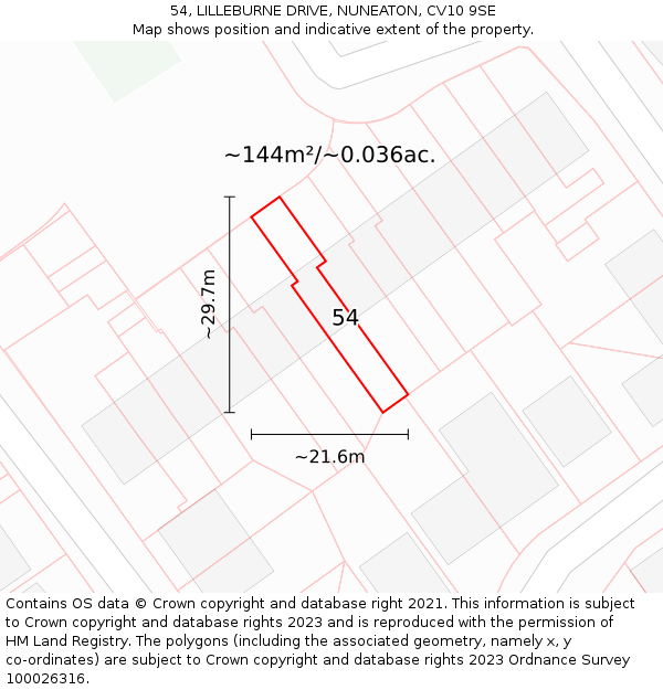 54, LILLEBURNE DRIVE, NUNEATON, CV10 9SE: Plot and title map