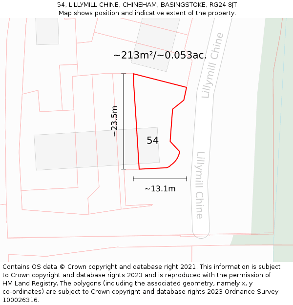 54, LILLYMILL CHINE, CHINEHAM, BASINGSTOKE, RG24 8JT: Plot and title map