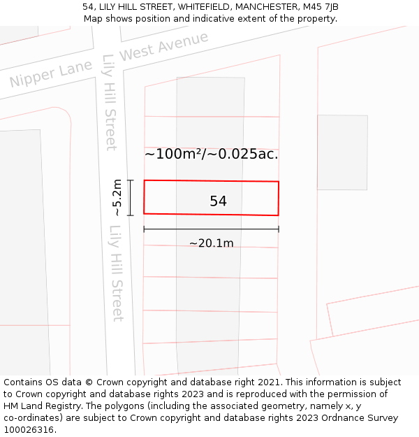 54, LILY HILL STREET, WHITEFIELD, MANCHESTER, M45 7JB: Plot and title map