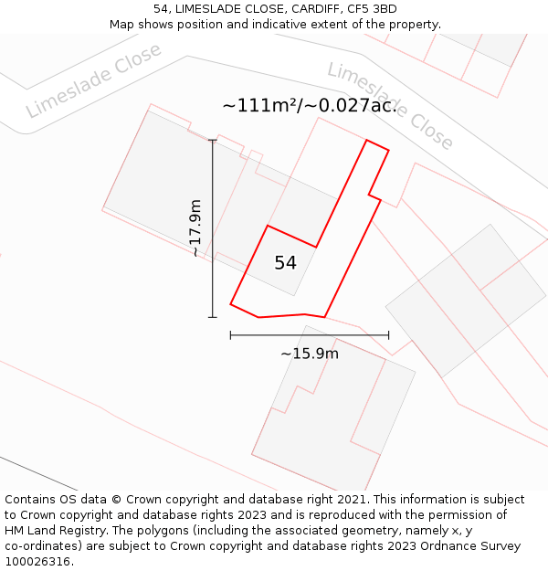 54, LIMESLADE CLOSE, CARDIFF, CF5 3BD: Plot and title map
