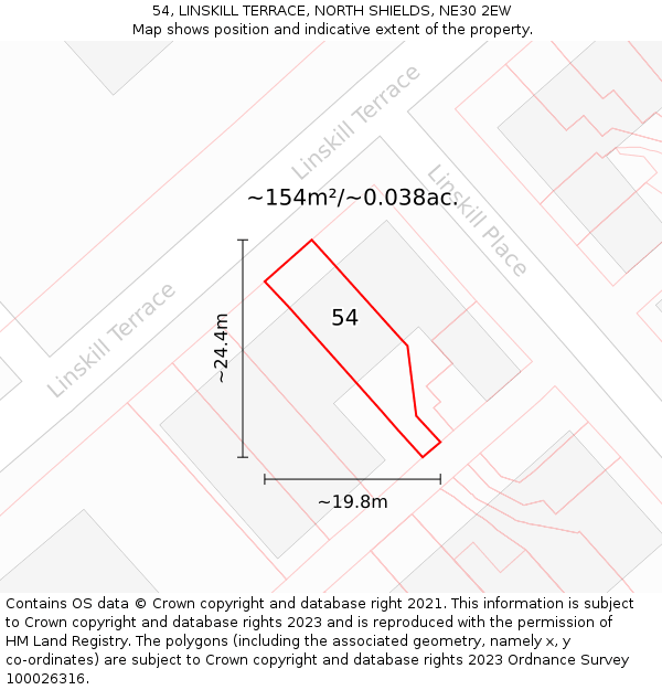 54, LINSKILL TERRACE, NORTH SHIELDS, NE30 2EW: Plot and title map