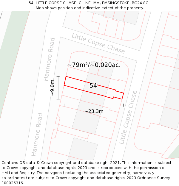54, LITTLE COPSE CHASE, CHINEHAM, BASINGSTOKE, RG24 8GL: Plot and title map