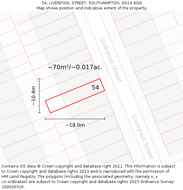 54, LIVERPOOL STREET, SOUTHAMPTON, SO14 6GA: Plot and title map