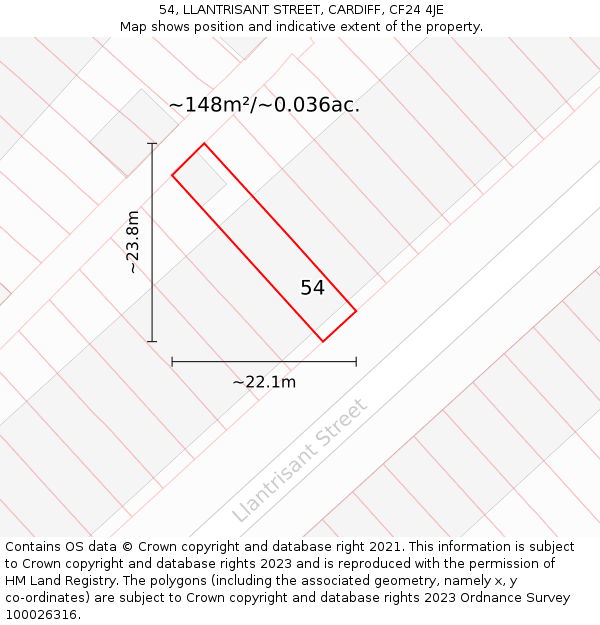 54, LLANTRISANT STREET, CARDIFF, CF24 4JE: Plot and title map